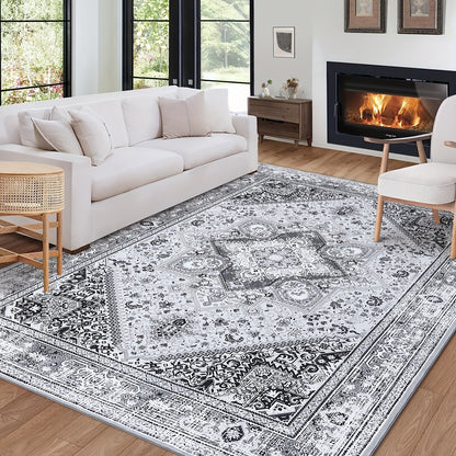Vloerkleed – Tapijt – Lopertapijt – Speeltapijt – Antislipkleed – Laagpolig – Machinewasbaar – Lichtgewicht – Bohemian Vintage Grijs