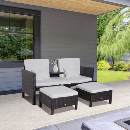 3-delige Loungeset – Tuinmeubelset – Tuinbank – Loungesofa – Rattan Set – Grijs – Verstelbare Rugleuning – Weerbestendig Poly Rattan Met Metalen Frame