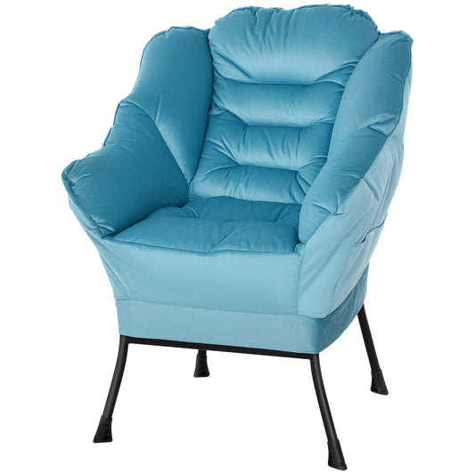 Blauwe Accentstoel – Moderne Fauteuil – Gestoffeerde Stoel – Design Zitmeubel – Opbergruimte Stoel – Gestoffeerd Zitvlak – Stevige Stalen Poten