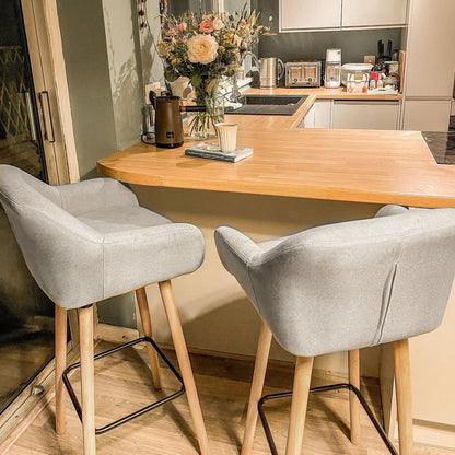Barstoel – Barkruk – Barstoel Kruk – Keukenstoel – Barkrukken Set Van 2 – Beige – Massief Houten Poten – Zithoogte 80 Cm
