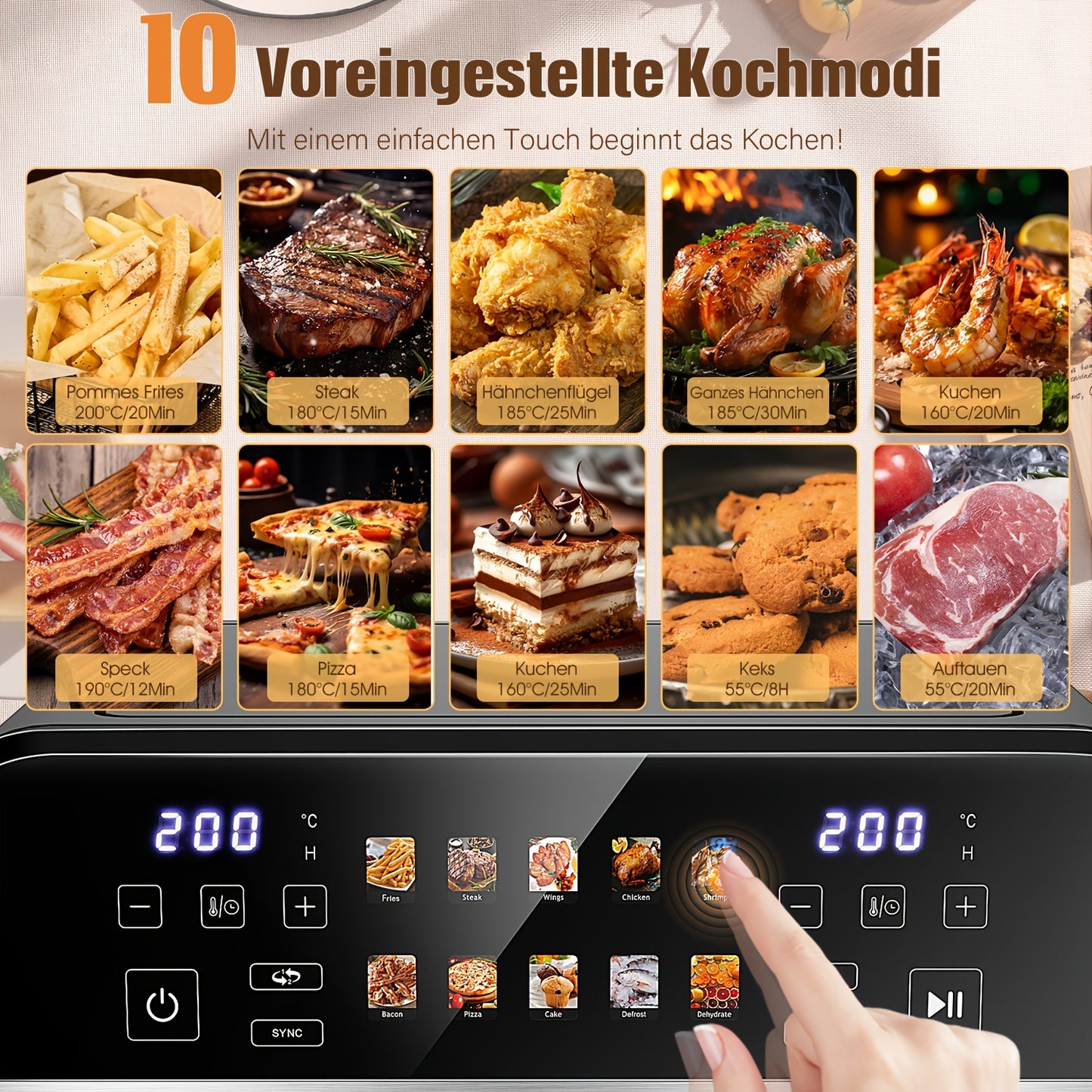 Airfryer – Friteuse – Heteluchtoven – Heteluchtfriteuse – Oven – 10,5L DualZone Met Dubbele Mand – 2600W Vermogen Met Touchscreen Bediening
