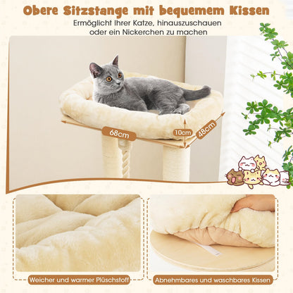 Krabpaal Kat – Klimpaal Kattenmeubel – Krabboom Kattenhuis – Kattenboom Met Hol – Beige Kattenmeubel – 173 Cm Hoog – Stevig Massief Hout Met Sisal