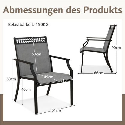 Tuinstoelen – Terrasstoelen – Balkonstoelen – Outdoor Stoelen – Tuinstoelen Set 2 – Brede Zitting – Snel Droogend Stof – Grijs