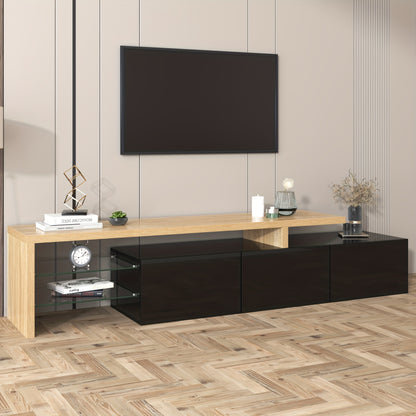 TV-meubel – TV-kast – Entertainmentmeubel – Woonkamermeubel – TV-standaard – Hoogglans zwart – MDF houtlook – Glazen legplanken – Ruime opbergruimte – Eenvoudig te monteren