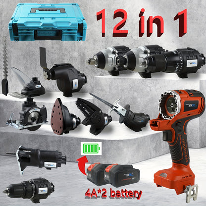 Multitool – Multifunctionele Tool – Accu Gereedschap – All-in-One Tool – Elektrisch Multifunctioneel – 18V Brushless Motor – 12-in-1 Opzetstukken