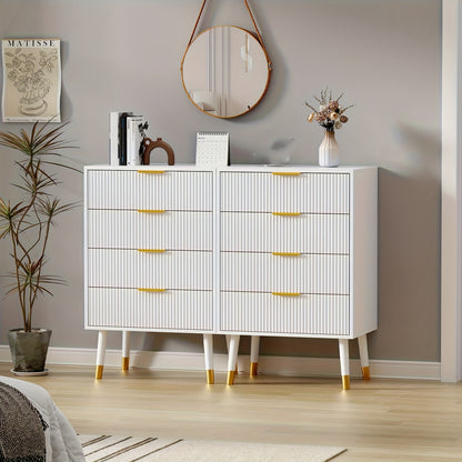 Kast – Opbergmeubel – Ladekast – Dressoir – Opbergkast – Wit Met Gouden Accenten – 4 Ruime Lades – Stevig & Duurzaam