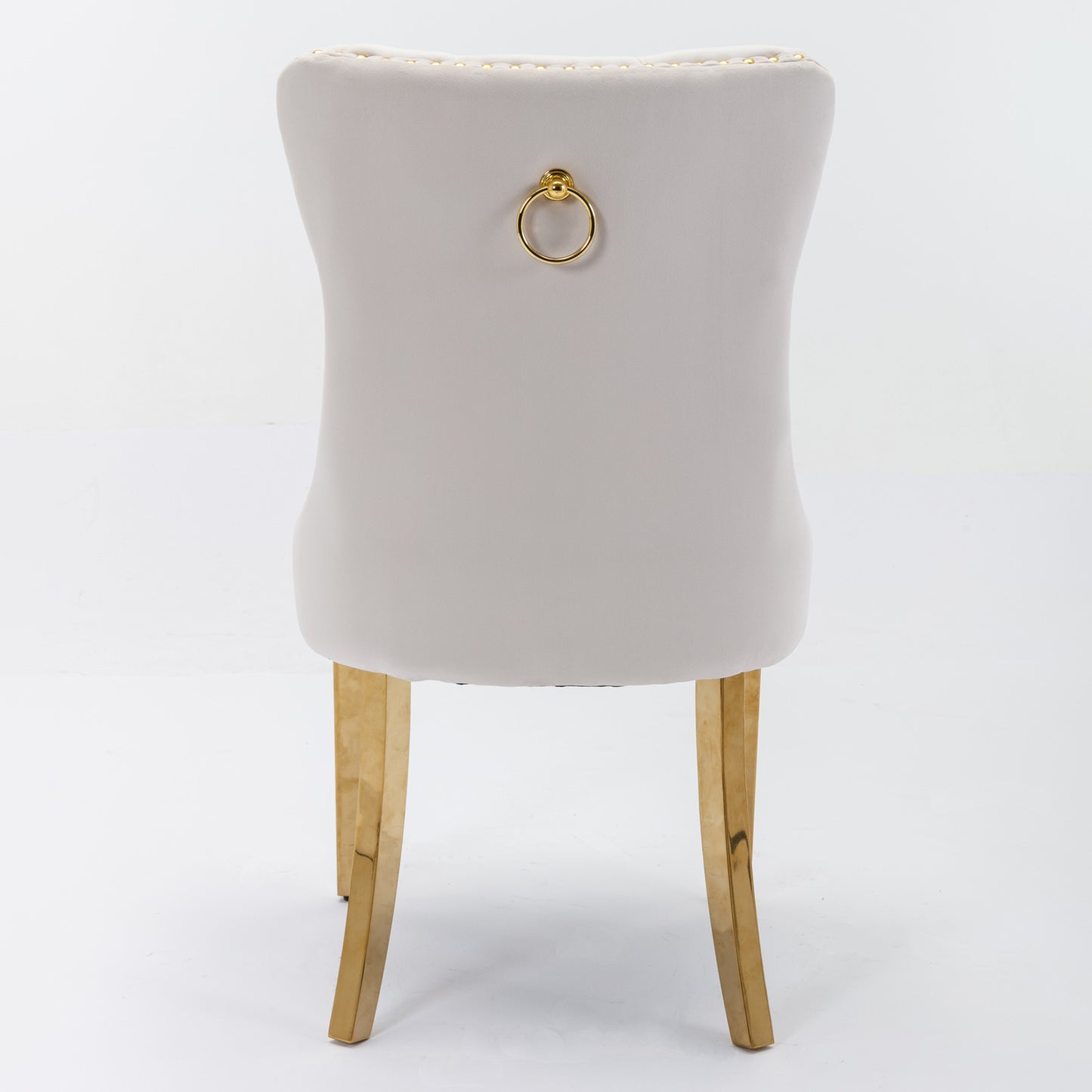 A&A Furniture, Nikki Collection Modern Premium Tufted Solid Wood Contemporary Velvet Upholstered Dining Chair with Golden Stainless Steel Plating Legs, Nailhead Trim, Set of 2, Beige and Gold, DE1601BG