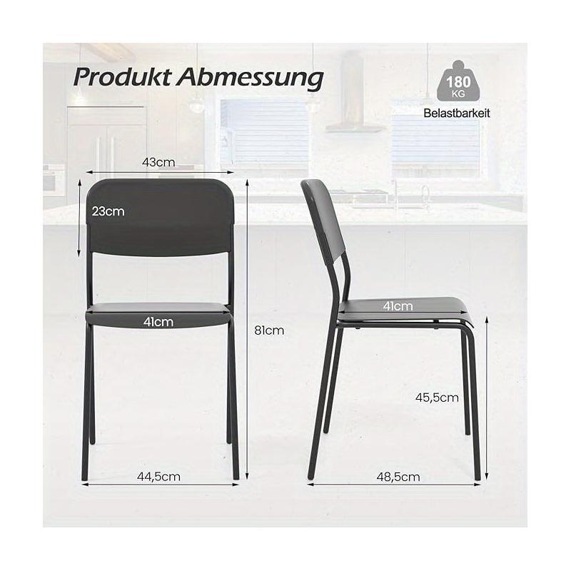 Set of 4 Dining Room Chairs, Stackable Kitchen Chairs with Backrest & Metal Legs, Polypropylene Seat, Chair without Armrests, Stacking Chairs for Dining Room, Living Room, Restaurant (Black)