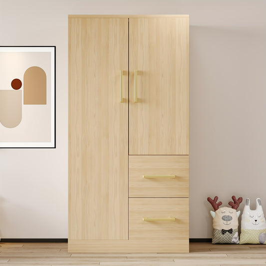 Kledingkast – Garderobekast – Kledingrek – Opbergkast – Kleerkast – Dubbeldeurs Ontwerp – Hoogwaardige Houtkleurige Afwerking – Vrijstaand Op De Vloer – Compact & Ruim
