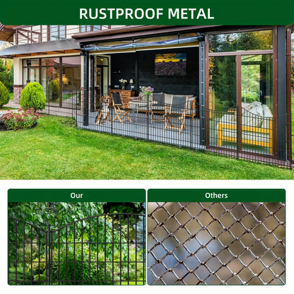 Rustproof Metal Outdoor Garden Fence with Black Frame & Clear Panel Design - Heavy-Duty 73.66x81.28 cm Tall Animal Barrier for Dogs, Rabbits, Landscape Edging & Patio - Easy Assembly with Stakes, Decorative Wire Mesh Fencing