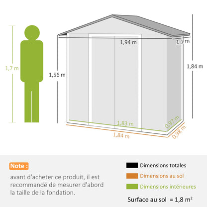 Metalen Tuinschuur – Tuinberging – Tuingereedschap Opslag – Tuinbox – Buitenopslag – 2,1 m² Ruimte – Ventilatie Met 4 Openingen – Dubbele Schuifdeuren Met Slot – Donkergrijs
