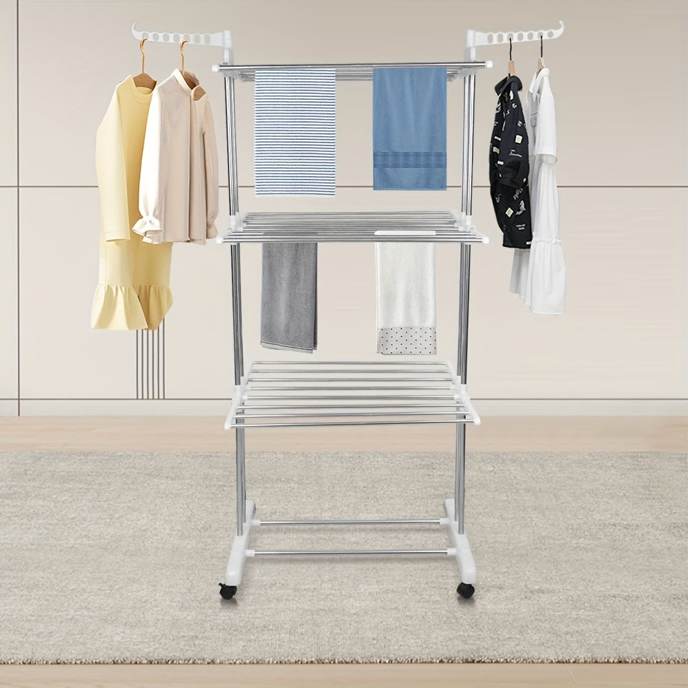 Wasrek – Droogrek – Wasknijperrek – Wastoren – Kledingdroger – Inklapbaar – In Hoogte Verstelbaar – Roestvrij Staal Met Wieltjes – 4 Niveaus 72x64x170 cm