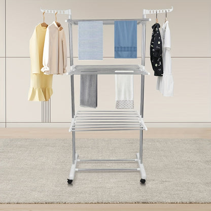 Wasrek – Droogrek – Wasknijperrek – Wastoren – Kledingdroger – Inklapbaar – In Hoogte Verstelbaar – Roestvrij Staal Met Wieltjes – 4 Niveaus 72x64x170 cm