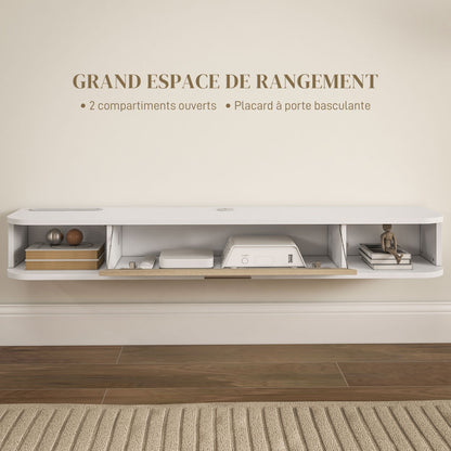 TV Meubel Wandmontage – TV Plank – Wandrek – TV Kast – Opbergmeubel – Wit – Voor TV Tot 50 Inch – Melamine Spaanplaat – Kabeldoorvoer