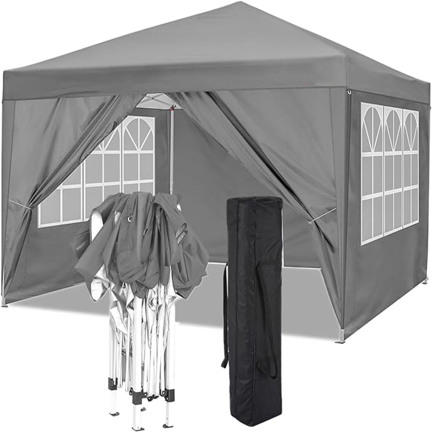 Pop-up Tent – Vouwtent – Partytent – Markttent – Terrastent – Grijs – 3,05 x 3,05 Meter – Waterafstotend Oxford Polyester
