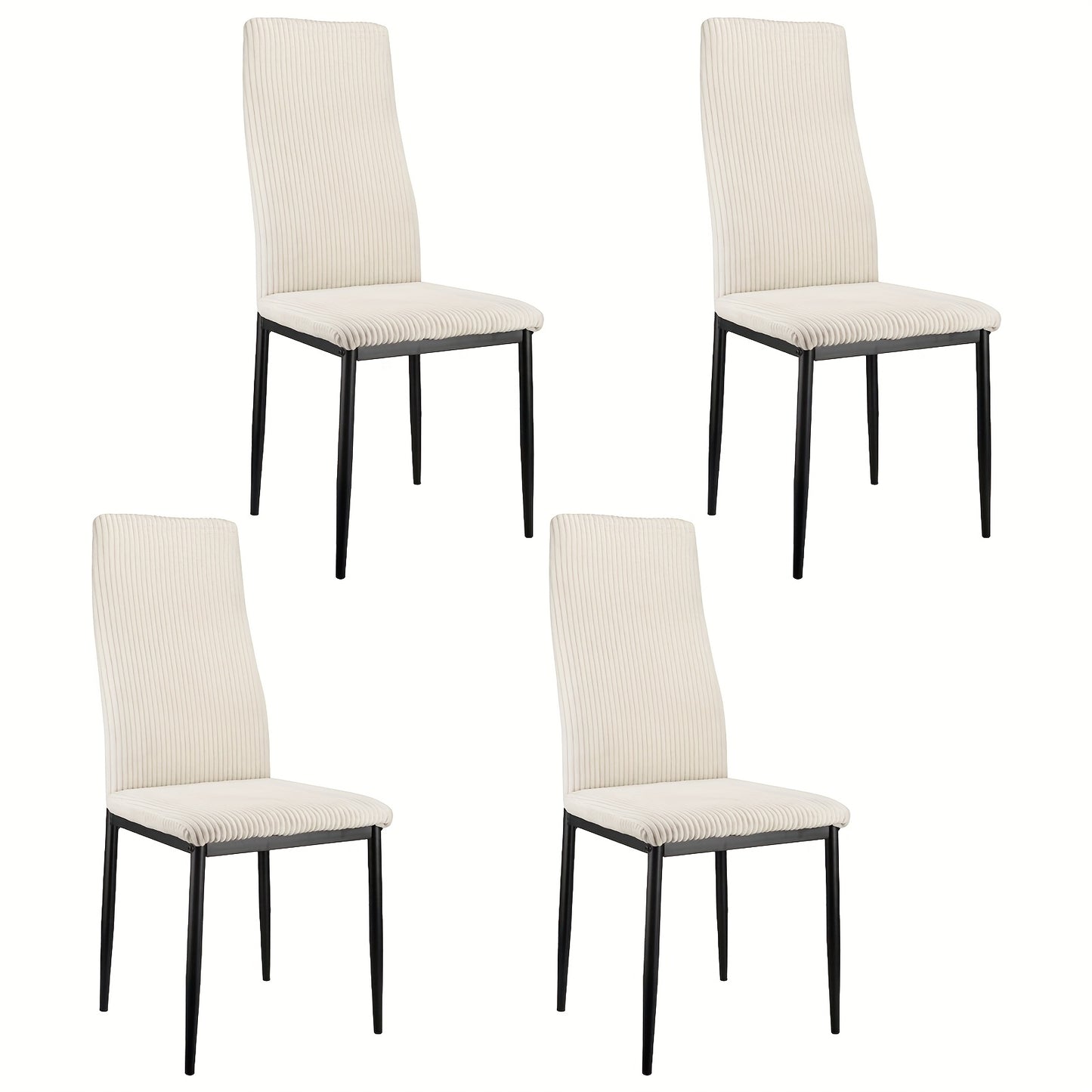 Eetkamerstoelen Set Van 4 – Stoelen – Dining Stoelen – Witte Stoelen – Zithoek Stoelen – Metalen Frame – Hoge Rugleuning – Zachte Katoenen Zitvlak – Comfortabele Armleuningen