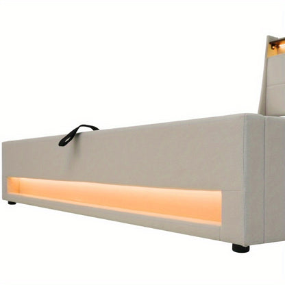 Eenpersoonsbed – 1-persoonsbed – Bed – Slaapbed – Logeerbed – Metalen Frame – Linnen Bekleding – Inclusief Matras – 90x200 cm