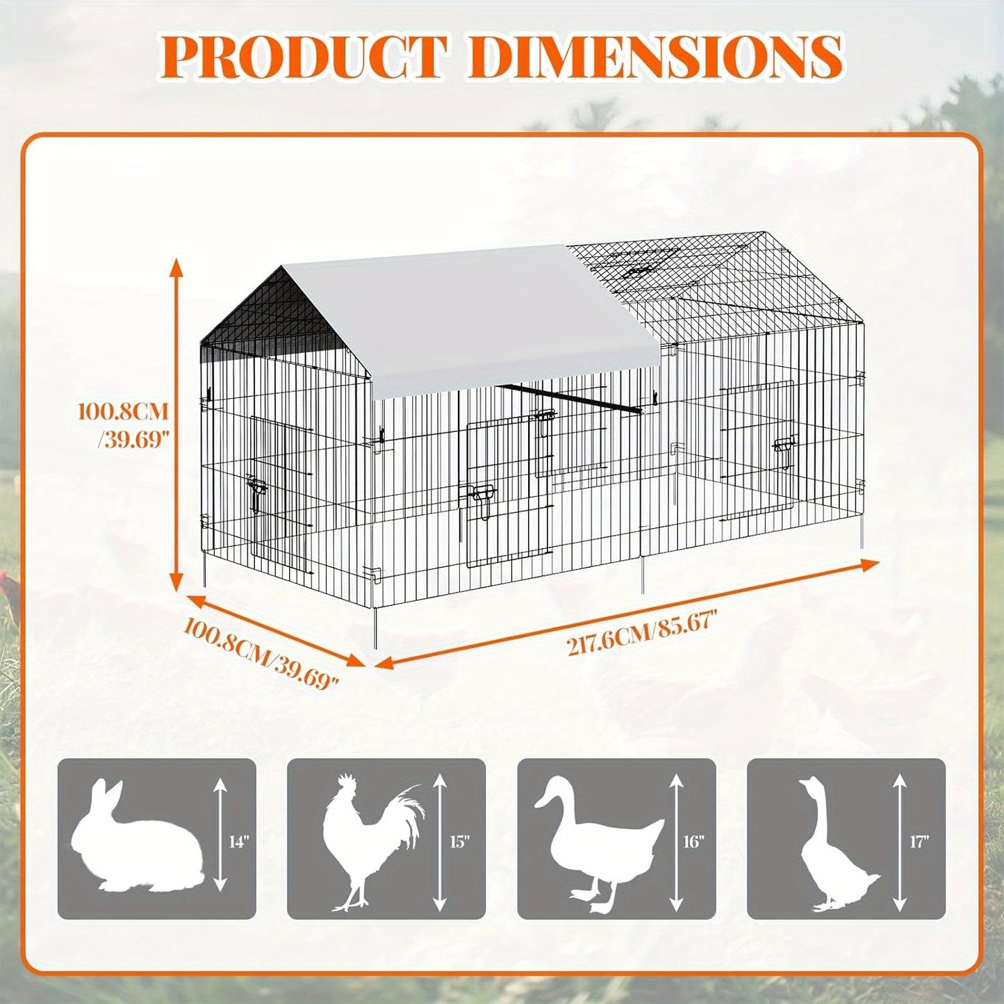 Metalen Dierenverblijf – Buitenren – Kippenren – Konijnenhok – Eendenkooi – 330x102x102 cm – Weerbestendig Gegalvaniseerd Staal – Halfrond Dak & Roofdierbescherming