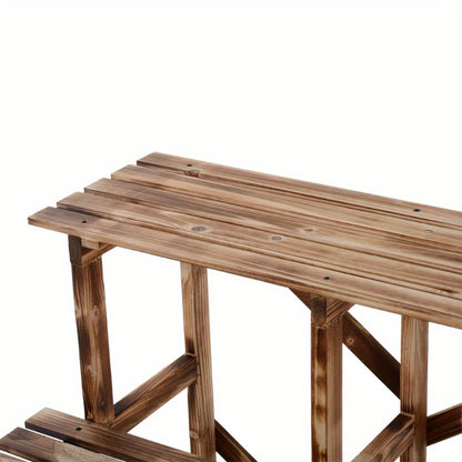 Plantenrek – Plantenstandaard – Plantentafel – Plantentrap – Bloemenrek – 3 Laags – Vurenhout Met Metalen Frame – 80 x 80 x 78 cm – Stevig & Rustiek