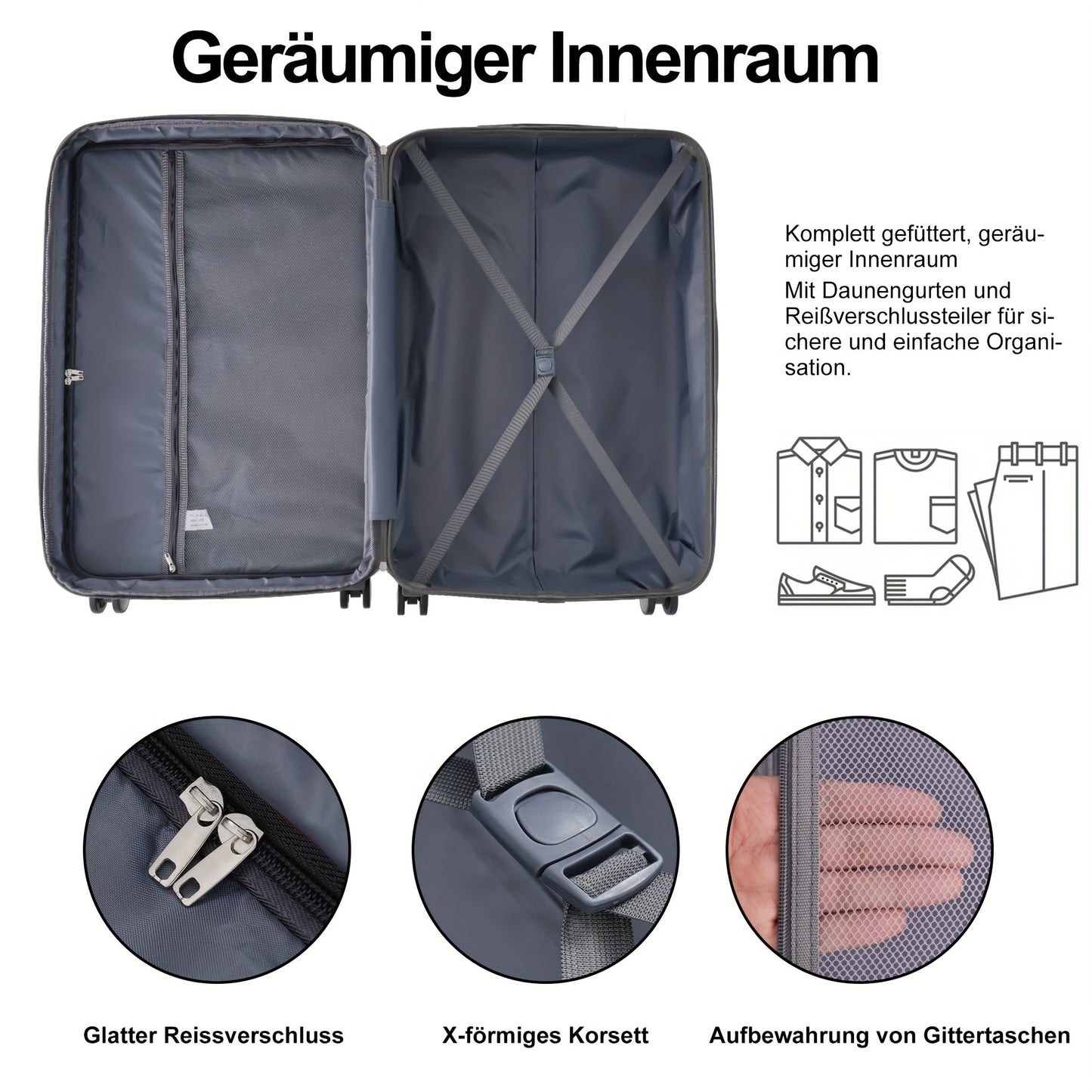 Kofferset – Reiskoffer – Bagage – Harde Koffer – Handbagage – ABS Hard Shell – TSA Cijferslot – 4 Zwenkwielen – Inclusief Cosmeticatasje – Zwart