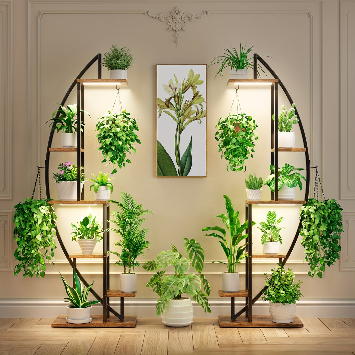 Plantenstandaard – Plantenrek – Bloemenrek – Groeilichtstandaard – Plantenhouder – 6 Lagen – Ingebouwd Groeilicht – Crescentshape – Metaal – 160 cm – Zwart