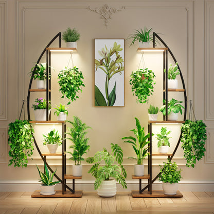 Plantenstandaard – Plantenrek – Bloemenrek – Groeilichtstandaard – Plantenhouder – 6 Lagen – Ingebouwd Groeilicht – Crescentshape – Metaal – 160 cm – Zwart