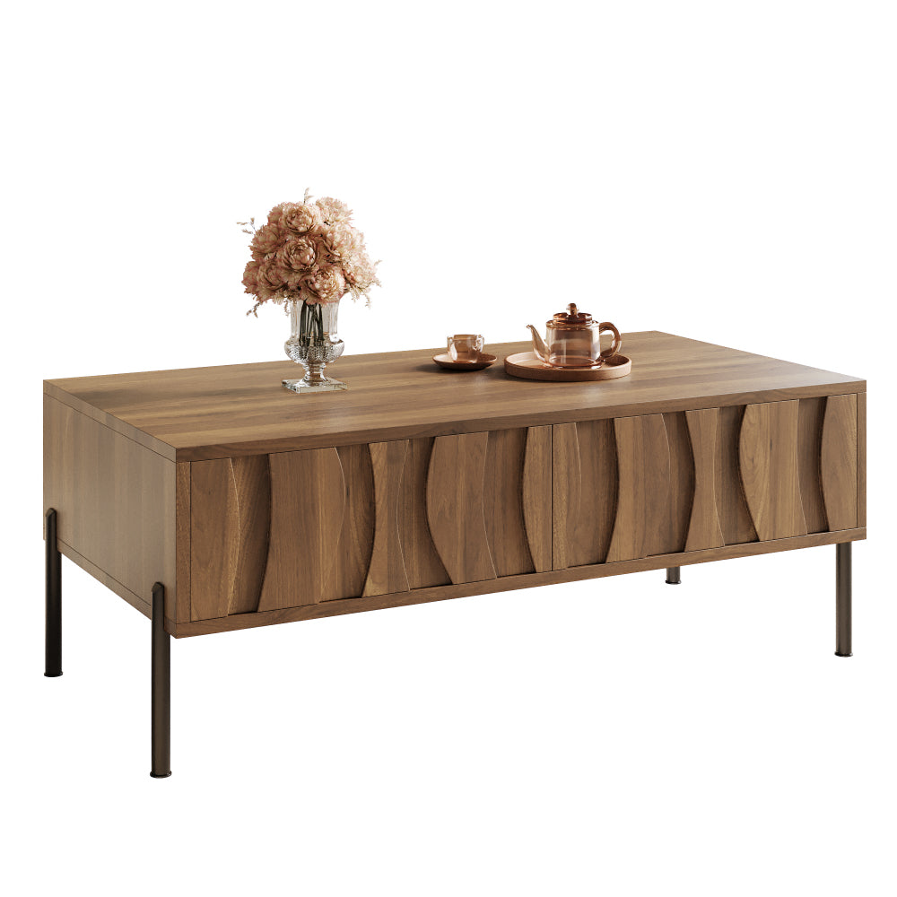 Modern Retro Coffee Table Suitable for Living Room - Assembly Required, Spacious Metal Frame with Retro-Modern, Compact for Small Spaces, Contemporary Table