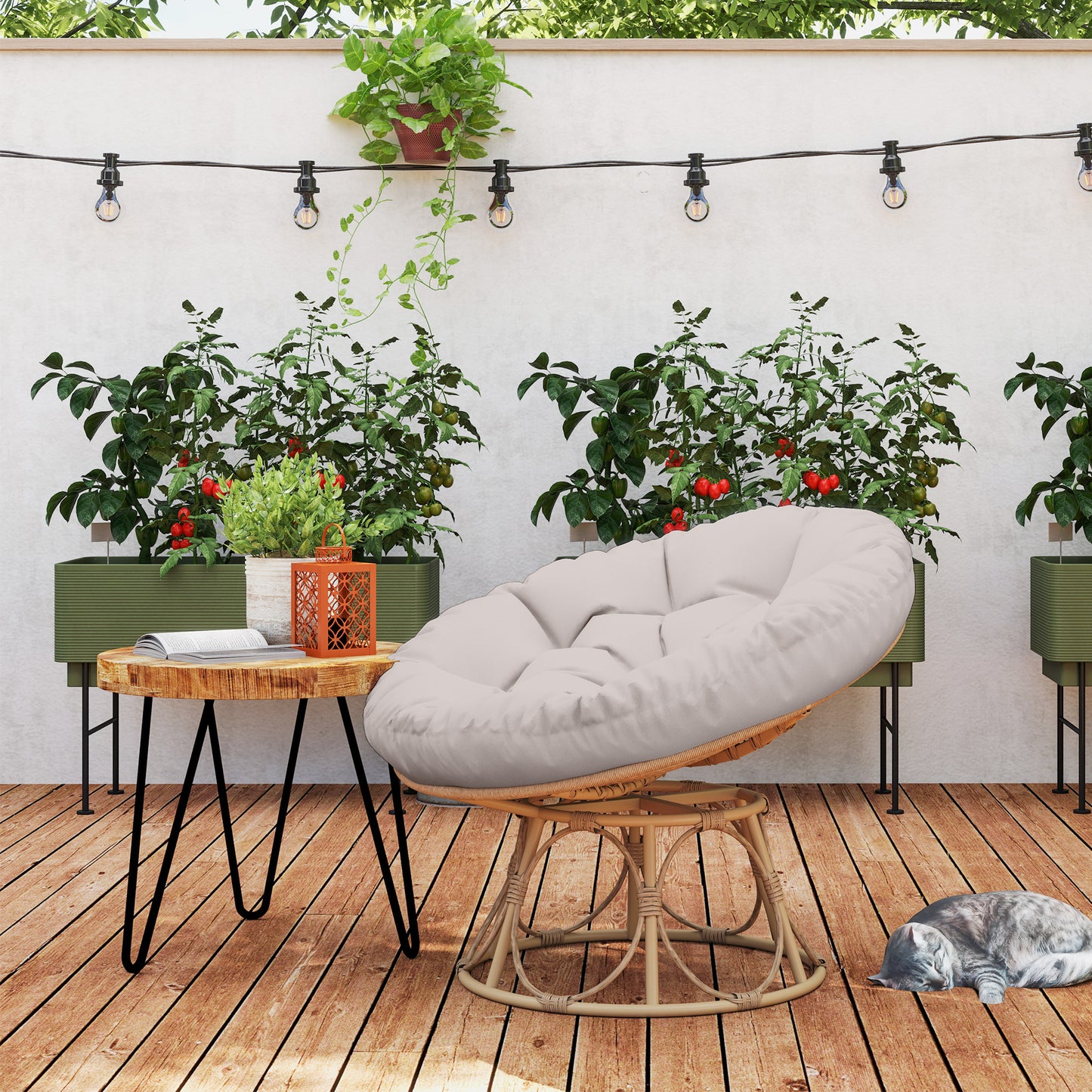 Papasan Stoel – Rattan Stoel – Draaibare Relaxstoel – Rotan Lounge Stoel – Wicker Tuinstoel – 360° Draaibaar – Weerbestendig Stalen Frame