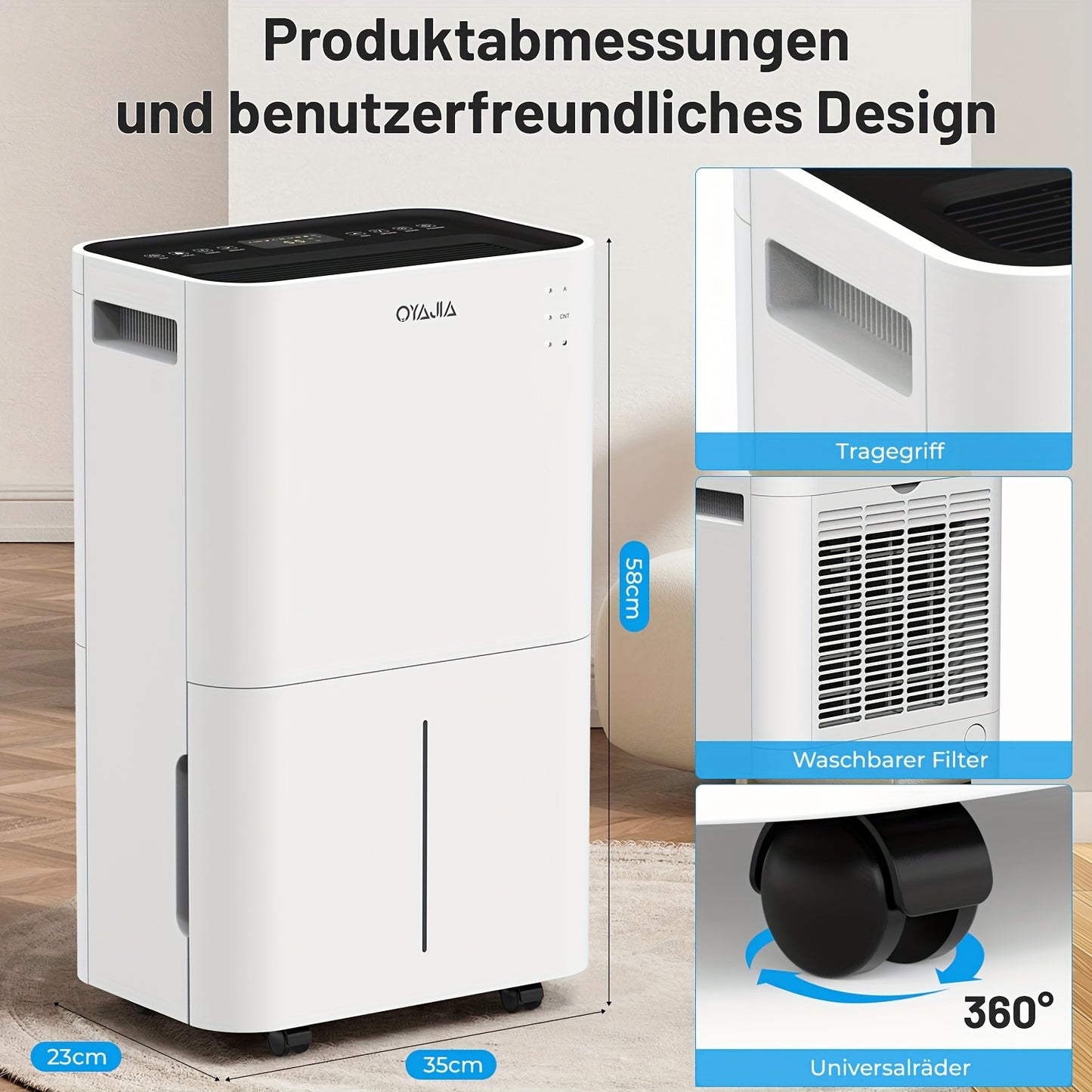 Ontvochtiger – Luchtontvochtiger – Vochtvreter – Droger – Vochtbestrijder – 20 Liter/Dag – Stil Met Digitale Vochtigheidsmeter & Wi-Fi App bediening