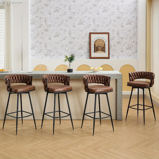 Barstoel – Barkruk – Bezoekersstoel – Stoel – Barkrukken – Hoogte 79 cm – Met Gevlochten Rugleuning – Met Metalen Frame