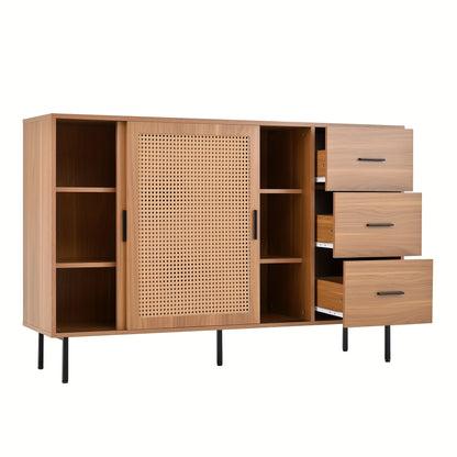 Rustic Modern Metal with 2 Sliding Doors & 3 Drawers - Adjustable Shelves, Freestanding/Dining Room Sideboard, Space-Saving Design (140x91x37cm) - No-Wood Furniture in Neutral Tones for Apartments, Farmhouse, or Contemporary