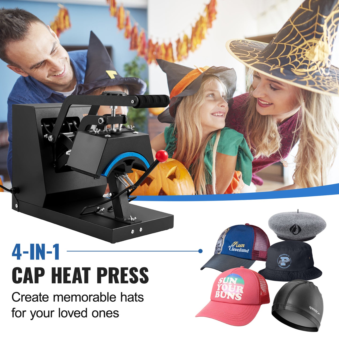 Pettenpers – Hoedenpers – Warmtepers – Transferpers – Sublimatiepers – 4-in-1 Verstelbare Verhittingsplaten – Digitaal LCD Temperatuur- en Timerdisplay