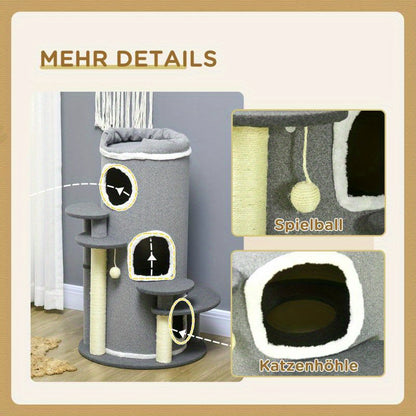 Krabton – Krabpaal – Kattenmeubel – Kattenhuis – Kattenboom – Pluche Bedje – Speelballetjes – Meerdere Niveaus – Duurzaam Fiberboard – Interactief Klim- en Krabparadijs