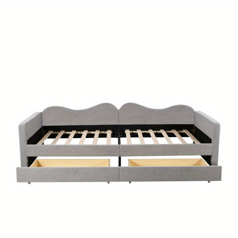 Slaapbank – Bedbank – Sofa Bed – Logeerbank – Bedbank Met Lades – 90x200 cm – Zachte Teddy Stof Grijs