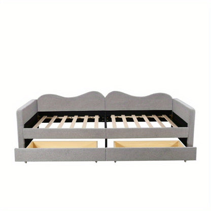 Slaapbank – Bedbank – Sofa Bed – Logeerbank – Bedbank Met Lades – 90x200 cm – Zachte Teddy Stof Grijs