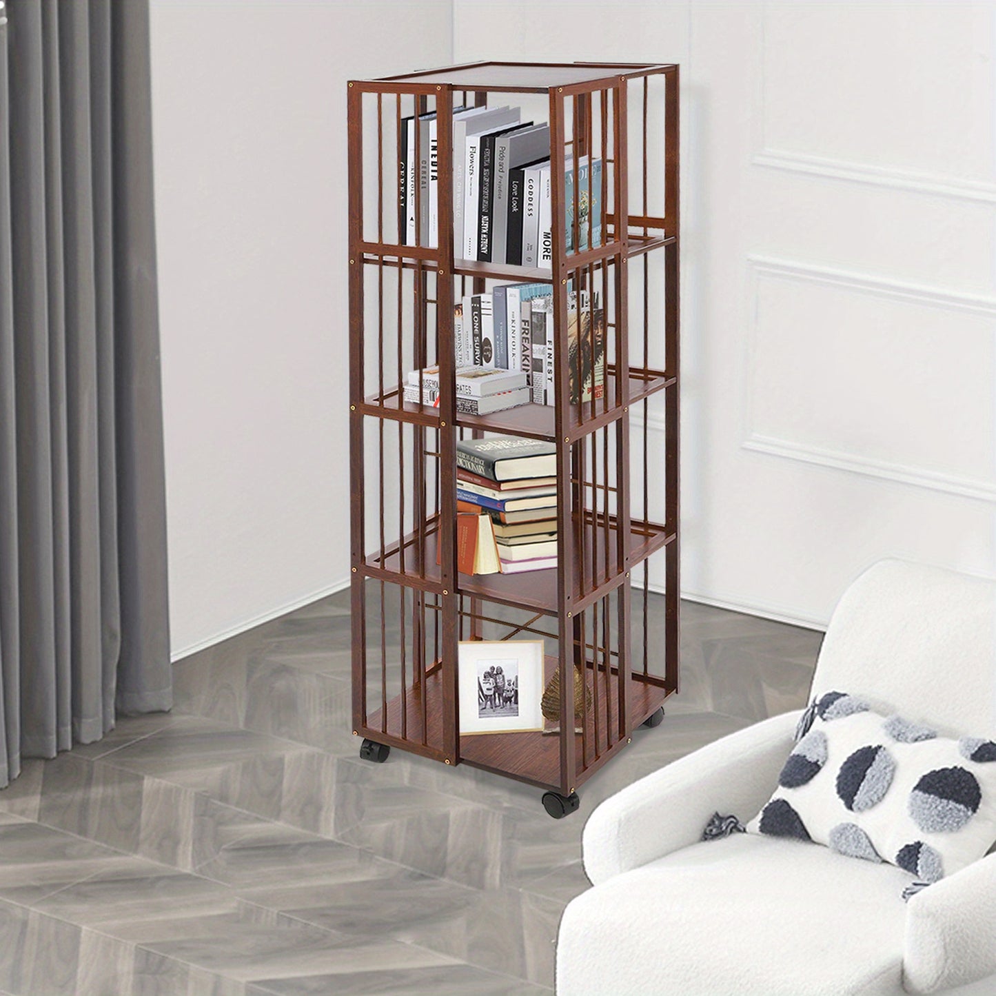 Rotating Bookshelf, 5-Tierd Mobile Bookshelf, Bookshelf with Open Design Shelving, Rotating Shelf, Spacesaving Furniture, Open Shelf, Minimalist Storage, Smooth Rotation, Easy Assembly, Adjustable Shelving, Swivel Bookshelf,