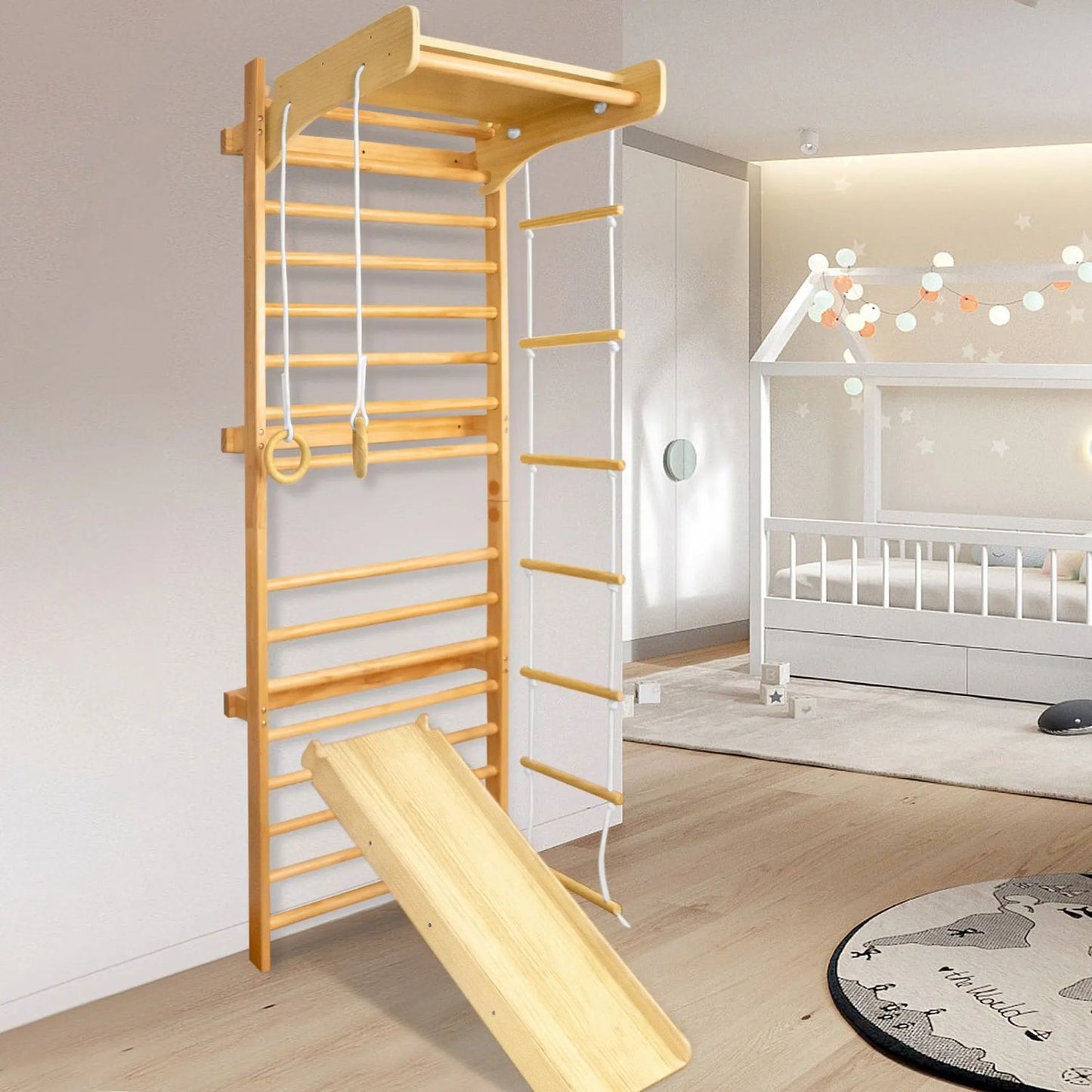 Turnrek – Klimrek – Duikelrek – Rekstok – Gymnastiekrek – Bamboe Hout – Verstelbaar – Wandmontage – Multifunctioneel Fitnessrek – Voor Thuis