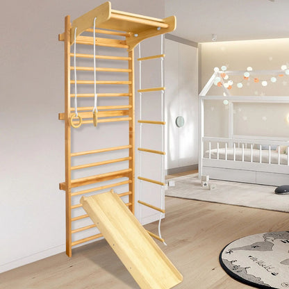 Turnrek – Klimrek – Duikelrek – Rekstok – Gymnastiekrek – Bamboe Hout – Verstelbaar – Wandmontage – Multifunctioneel Fitnessrek – Voor Thuis