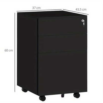 Vinsetto Lockable Filing Cabinet with Drawers 37L x 43 5B x 60H cm Mobile with Wheels Brakes Adjustable Steel Bar Black Office Storage Organizer File Cabinet for Home Office