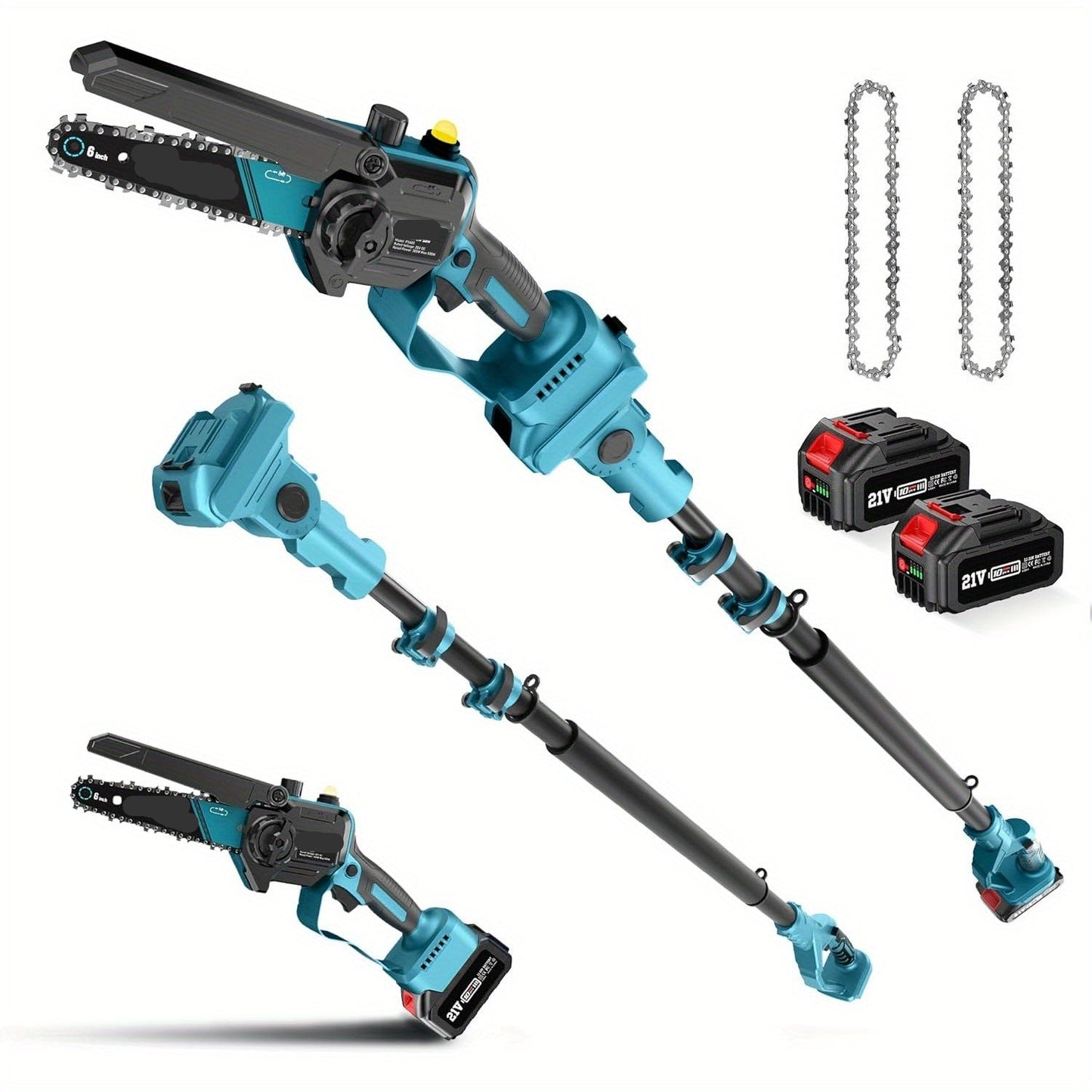 Kettingzaag – Mini Kettingzaag – Snoeizaag – Takkenzaag – Handzaag – 15,24 cm Zaagblad – 2x 4000mAh Batterijen – Telescopische Steel 4,5 m