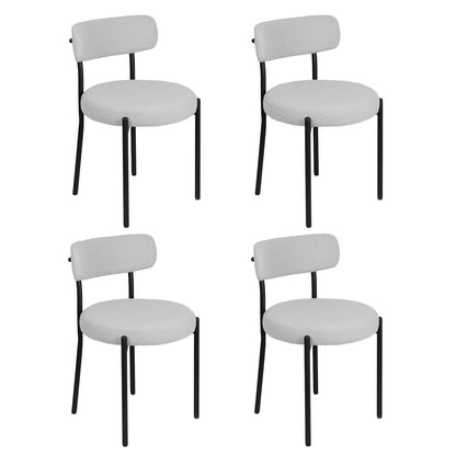 Eetkamerstoelen – Stoelen – Kuipstoelen – Keukenstoelen – Eettafelstoelen – Bouclé Stof – Zwart Metalen Onderstel – Open Rug Design – Set Van 4 – Grijs