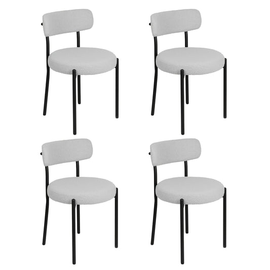 Eetkamerstoelen – Stoelen – Kuipstoelen – Keukenstoelen – Eettafelstoelen – Bouclé Stof – Zwart Metalen Onderstel – Open Rug Design – Set Van 4 – Grijs