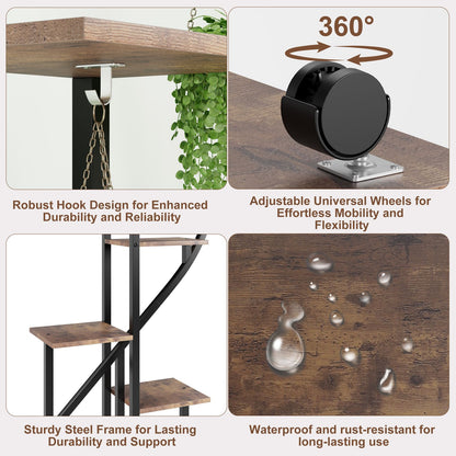 Plantenrek – Plantenstandaard – Plantentafel – Plantenrekken – Bloemenrek – 2 stuks 6 niveaus – Met laden en afneembare wieltjes – Stevig metalen half-hartvormig design