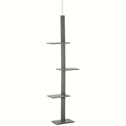 Kattenkrabpaal – Kattenboom – Krabmeubel – Klimpaal – Activiteitentoren – Verstelbaar 228-260 cm – Zachte Bekleding – Vloer-Plafond Bevestiging – Grijs