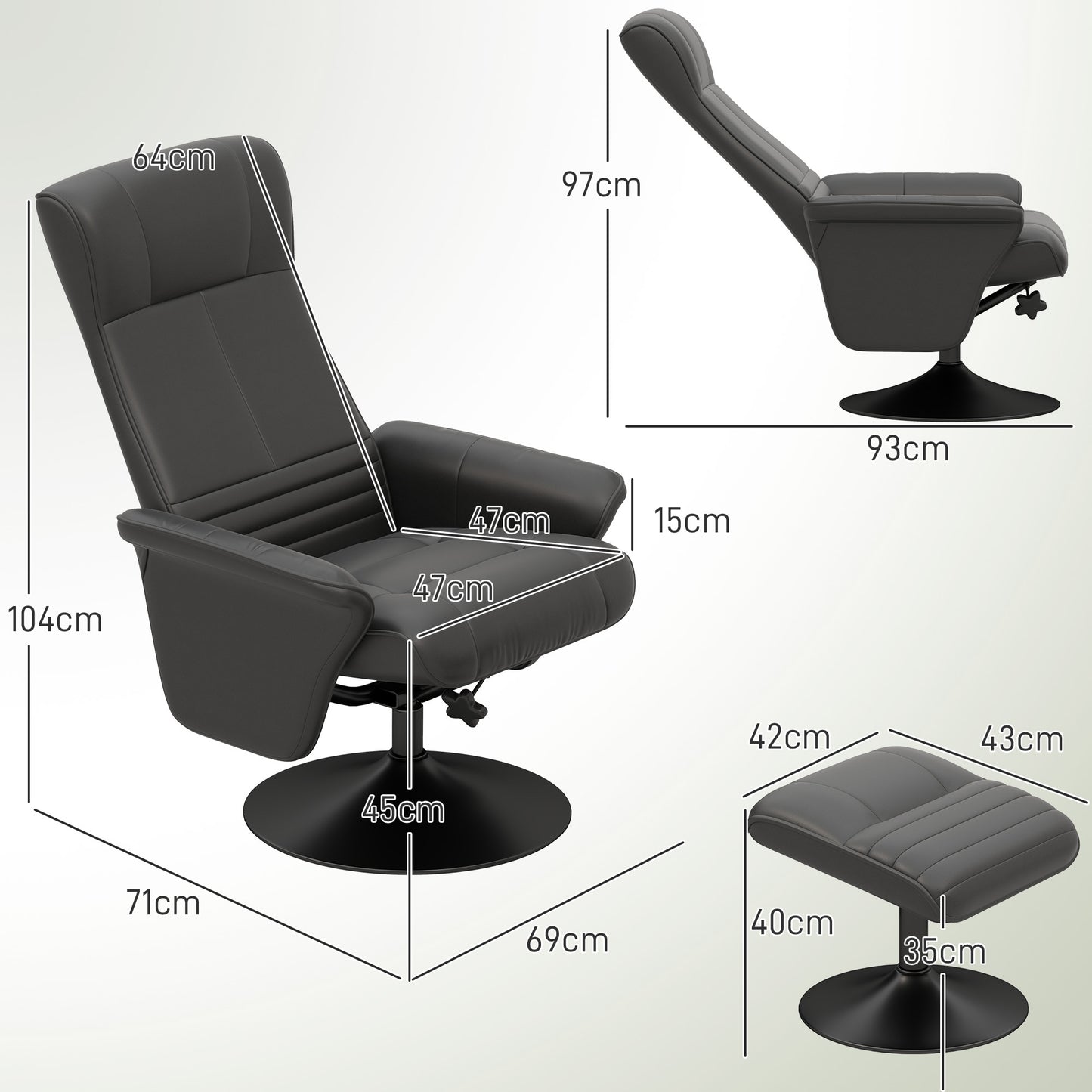 Draaifauteuil – Fauteuil – Accentstoel – Relaxstoel – Stoel Met Hocker – Zwart – Ergonomisch Ontwerp – Microvezel Look – Draagkracht Tot 150 kg