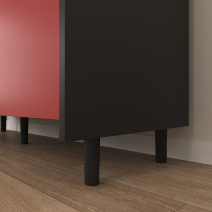Modern Black & Red Metal Sideboard Cabinet with 2-Drawer Panel Design & Open Shelves - Coffee Bar Storage, Non-Wood Kitchen/ Furniture, Easy Assembly Required (Contemporary for Decor)