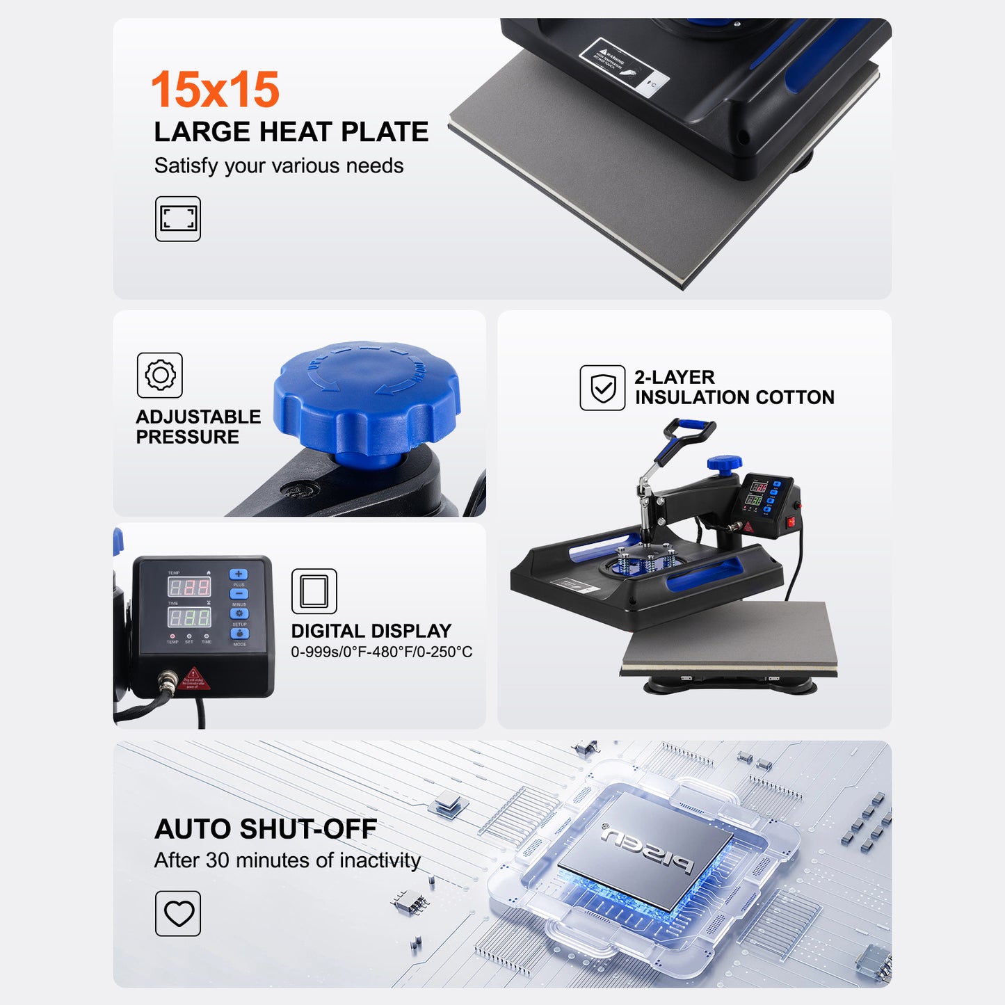 Warmtepers – Transferpers – Textielpers – Mokkenpers – 8-in-1 Multifunctionele Machine – Groot Persoppervlak 38x38 cm – Digitale Temperatuur- en Tijdinstelling