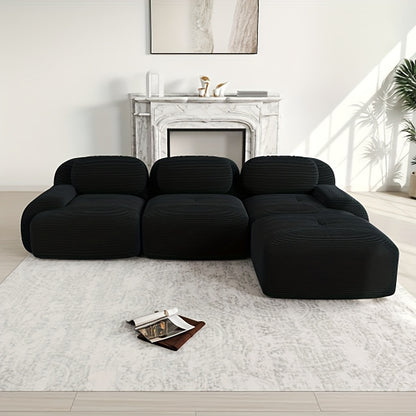 No Assembly Required Modular Sectional Sofa - Ergonomic Corduroy L-Shaped Couch with Pet-Friendly High-Stretch Green Fabric, Wide Armrests & Plush Cushions for & Bedroom, Easy-Clean Classic Design (No Wood Components)