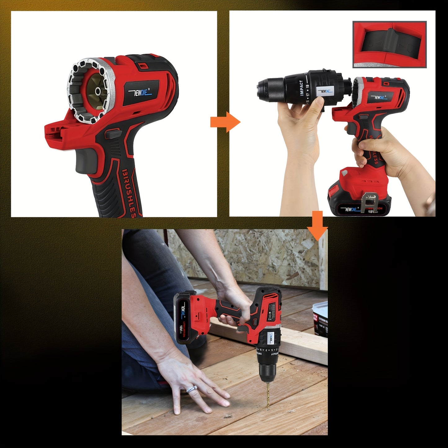 Accuboormachine – Schroefboormachine – Klopboormachine – Multitool – Boormachine – 18V Brushless Motor – 12-in-1 Multifunctionele Set met 12 Opzetstukken