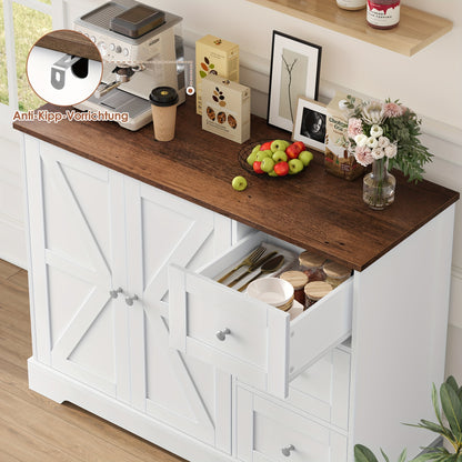 Kealive Modern White & Brown Storage Cabinet with Countertop - Freestanding Kitchen Buffet Sideboard with 3 Drawers & Doors, Heavy-Duty Particleboard Construction, 68.58cm+ Height, 3.2 Cu Ft Capacity, Easy Assembly for Kitche